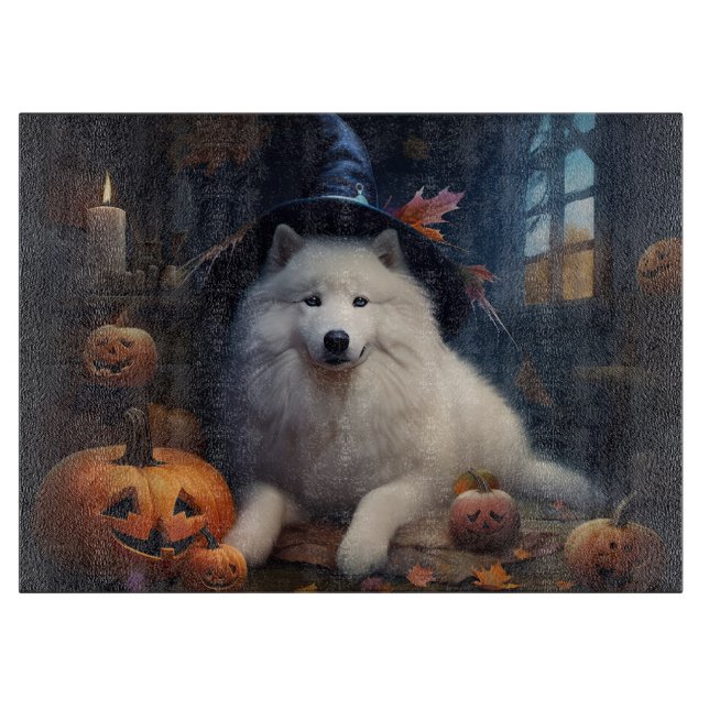 Samoyed Pumpkins Halloween Scary Cutting Board (Front)