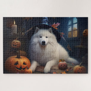 Samoyed Pumpkins Halloween Scary Jigsaw Puzzle