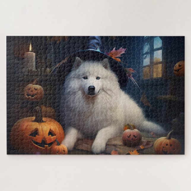 Samoyed Pumpkins Halloween Scary Jigsaw Puzzle (Horizontal)