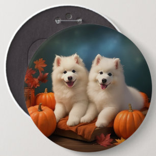Samoyed Puppy Autumn Delight Pumpkin  6 Cm Round Badge