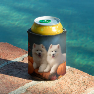 Samoyed Puppy Autumn Delight Pumpkin Can Cooler