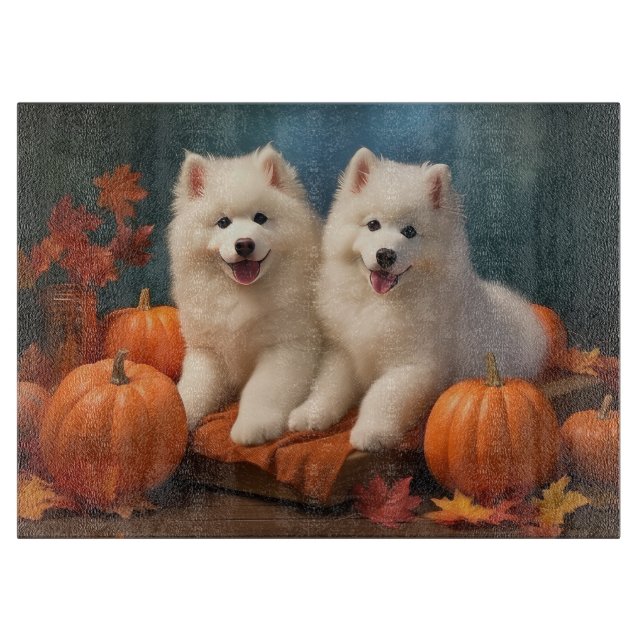 Samoyed Puppy Autumn Delight Pumpkin  Cutting Board (Front)