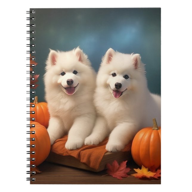 Samoyed Puppy Autumn Delight Pumpkin  Notebook (Front)
