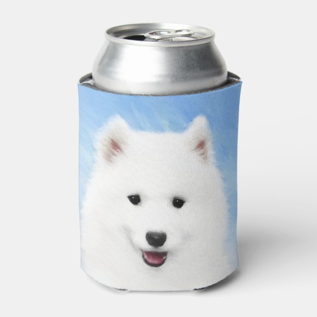 Samoyed Puppy Painting - Cute Original Dog Art Can Cooler (Can Front)