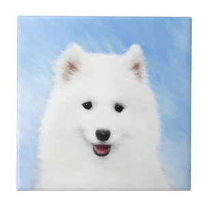 Samoyed Puppy Painting - Cute Original Dog Art Ceramic Tile