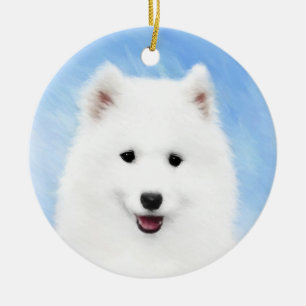 Samoyed Puppy Painting - Cute Original Dog Art Ceramic Tree Decoration