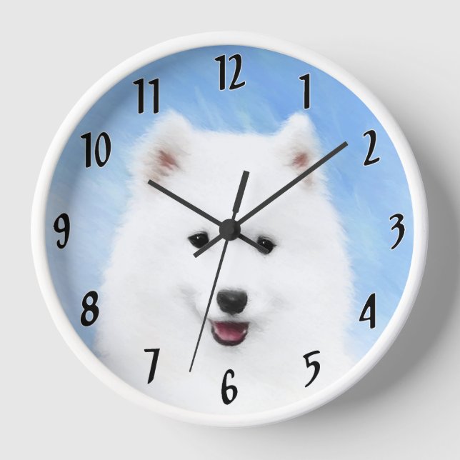 Samoyed Puppy Painting - Cute Original Dog Art Clock (Front)