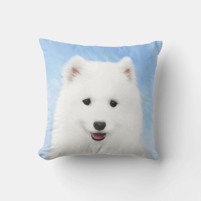 Samoyed Puppy Painting - Cute Original Dog Art Cushion (Front)