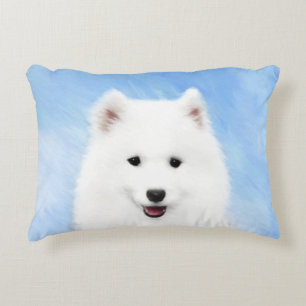 Samoyed Puppy Painting - Cute Original Dog Art Decorative Cushion
