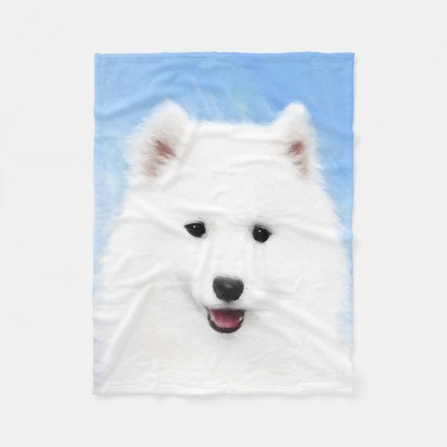 Samoyed Puppy Painting - Cute Original Dog Art Fleece Blanket (Front)
