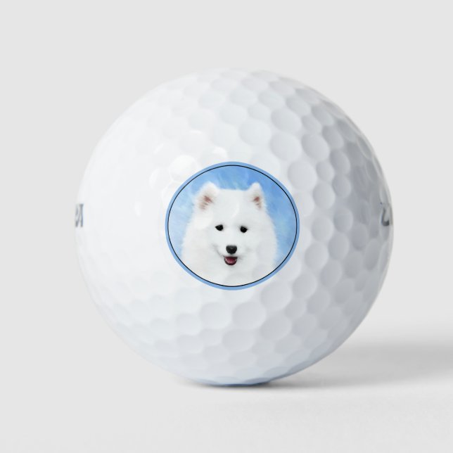 Samoyed Puppy Painting - Cute Original Dog Art Golf Balls (Front)