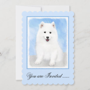 Samoyed Puppy Painting - Cute Original Dog Art Invitation