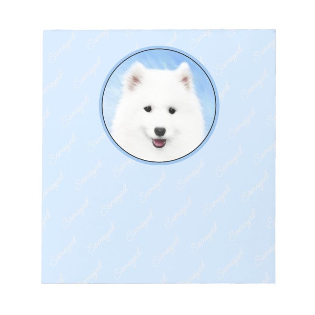 Samoyed Puppy Painting - Cute Original Dog Art Notepad (Front)