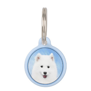 Samoyed Puppy Painting - Cute Original Dog Art Pet Tag