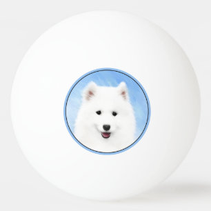 Samoyed Puppy Painting - Cute Original Dog Art Ping Pong Ball