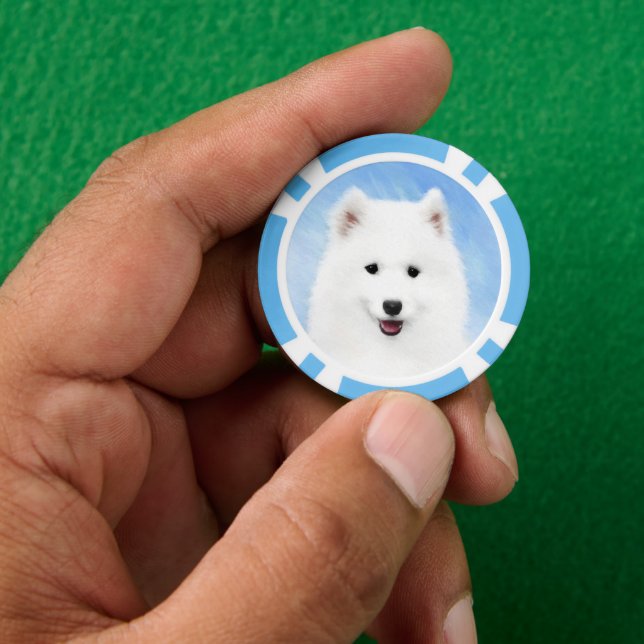 Samoyed Puppy Painting - Cute Original Dog Art Poker Chips (Hand)