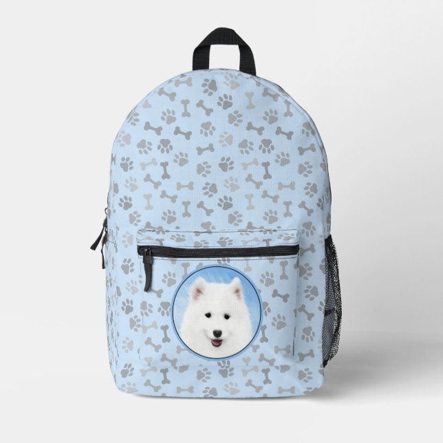 Samoyed Puppy Painting - Cute Original Dog Art Printed Backpack (Front)