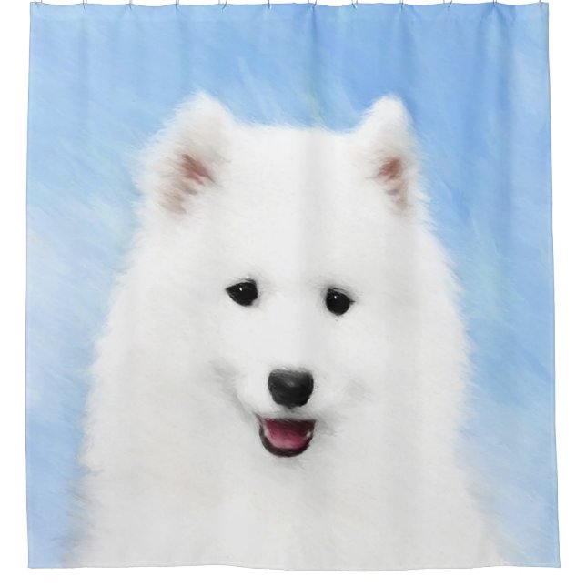 Samoyed Puppy Painting - Cute Original Dog Art Shower Curtain (Front)