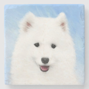 Samoyed Puppy Painting - Cute Original Dog Art Stone Coaster