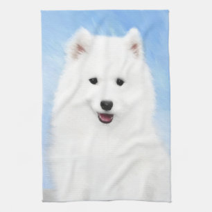 Samoyed Puppy Painting - Cute Original Dog Art Tea Towel