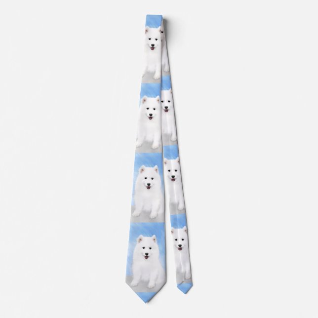 Samoyed Puppy Painting - Cute Original Dog Art Tie (Front)