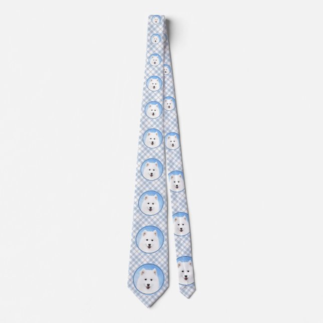 Samoyed Puppy Painting - Cute Original Dog Art Tie (Front)