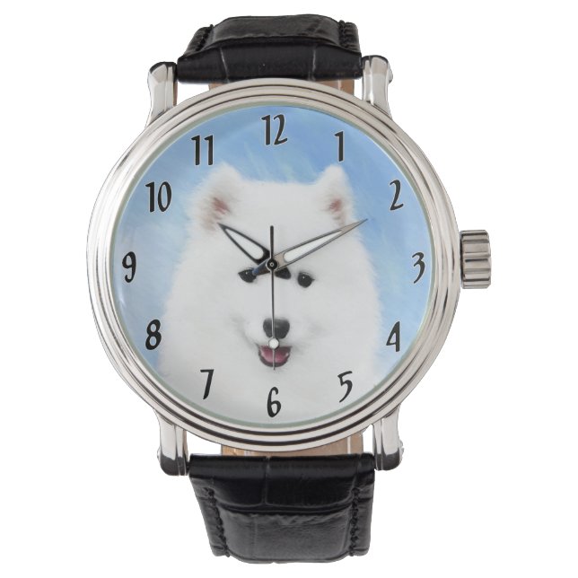 Samoyed Puppy Painting - Cute Original Dog Art Watch (Front)