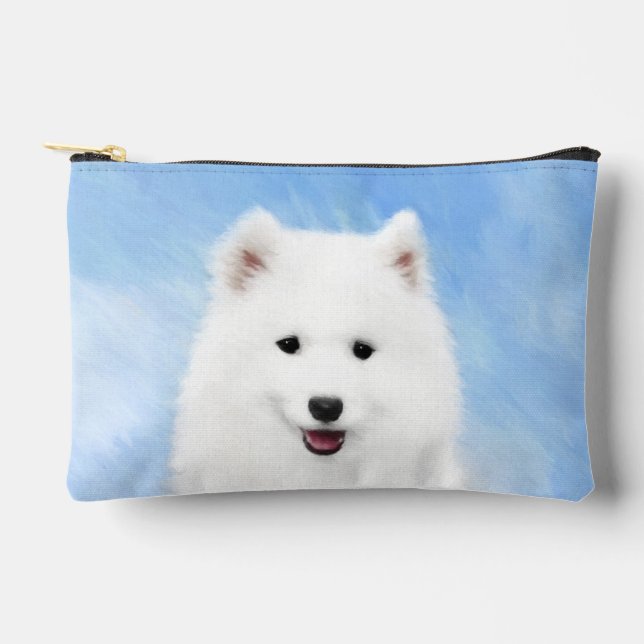 Samoyed Puppy Painting White Cute Original Dog Art Accessory Pouch (Front)
