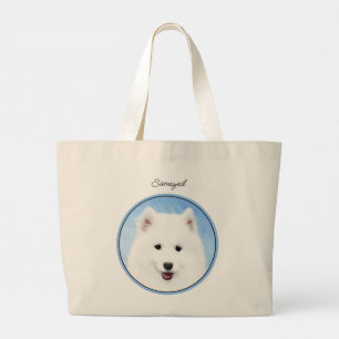 Samoyed Puppy Painting White Cute Original Dog Art Large Tote Bag