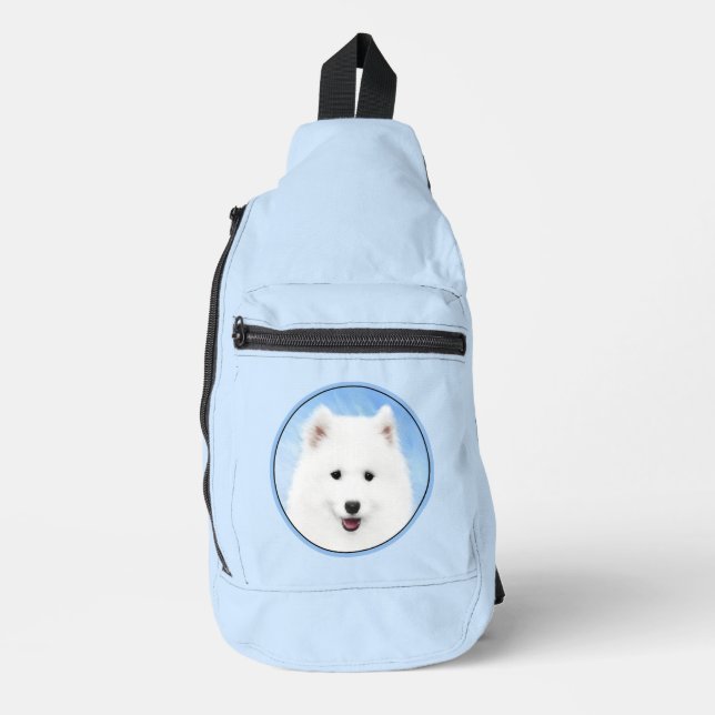 Samoyed Puppy Painting White Cute Original Dog Art Sling Bag (Front)