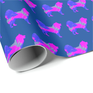 Samoyed Sammy Dog Silhouette Pink/Blue Blue Gift Wrapping Paper