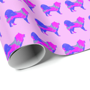 Samoyed Sammy Dog Silhouette Pink/Blue Pink Gift Wrapping Paper