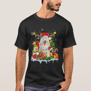 Samoyed Santa Hat Reindeer Christmas Lights Pajama T-Shirt