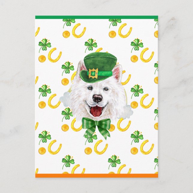 Samoyed Shamrock St. Patricks Day Holiday Postcard (Front)