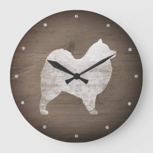 Samoyed Silhouette Rustic Large Clock