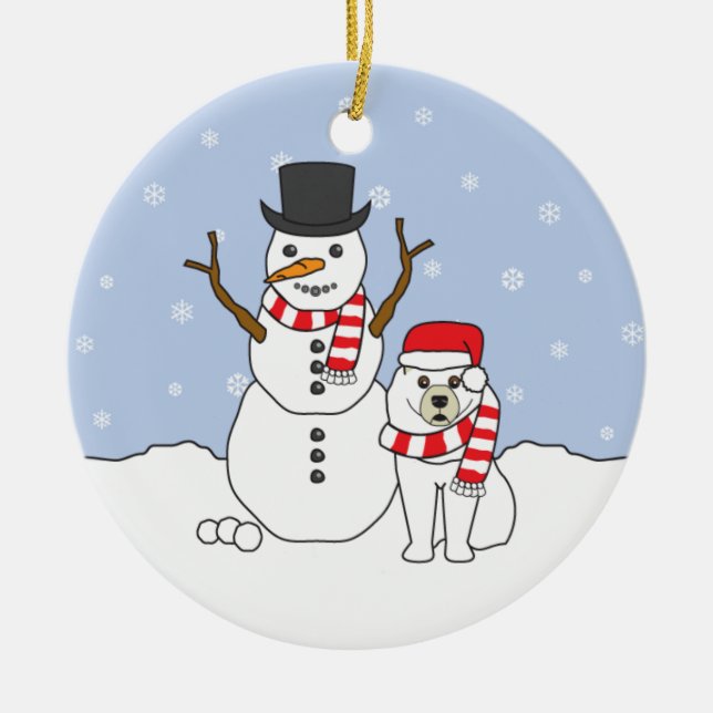 Samoyed & Snowman Ornament (Front)
