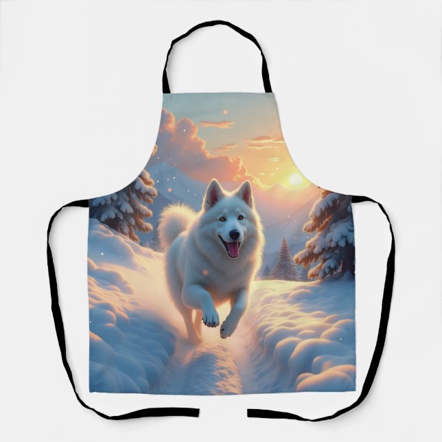 Samoyed Snowy Mountain Adventure Christmas Apron (Front)