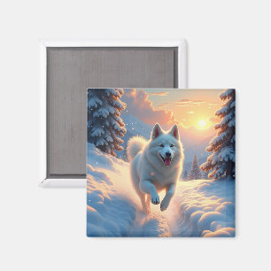 Samoyed Snowy Mountain Adventure Christmas Magnet