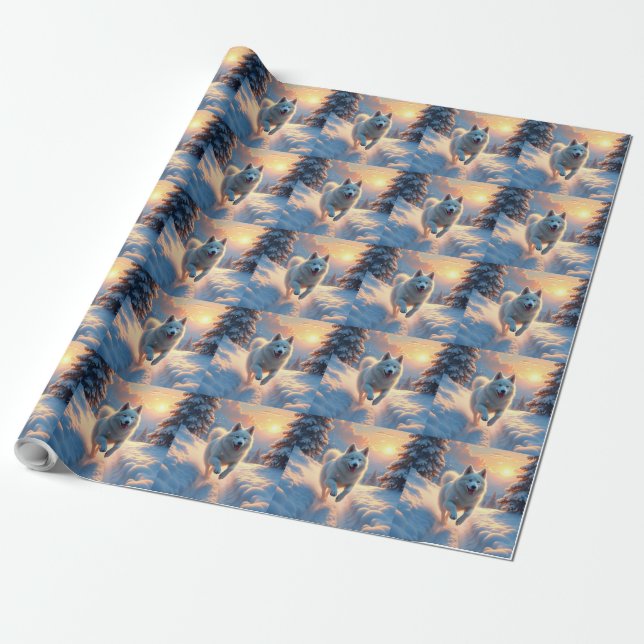 Samoyed Snowy Mountain Adventure Christmas Wrapping Paper (Unrolled)