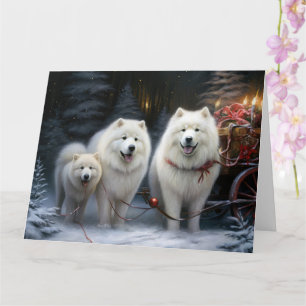 Samoyed Snowy Sleigh Christmas Decor Card