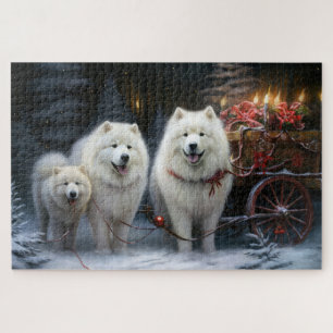 Samoyed Snowy Sleigh Christmas Decor Jigsaw Puzzle