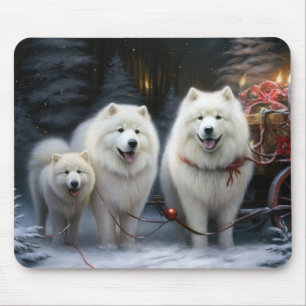 Samoyed Snowy Sleigh Christmas Decor Mouse Pad