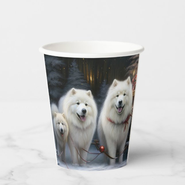Samoyed Snowy Sleigh Christmas Decor Paper Cups (Front)
