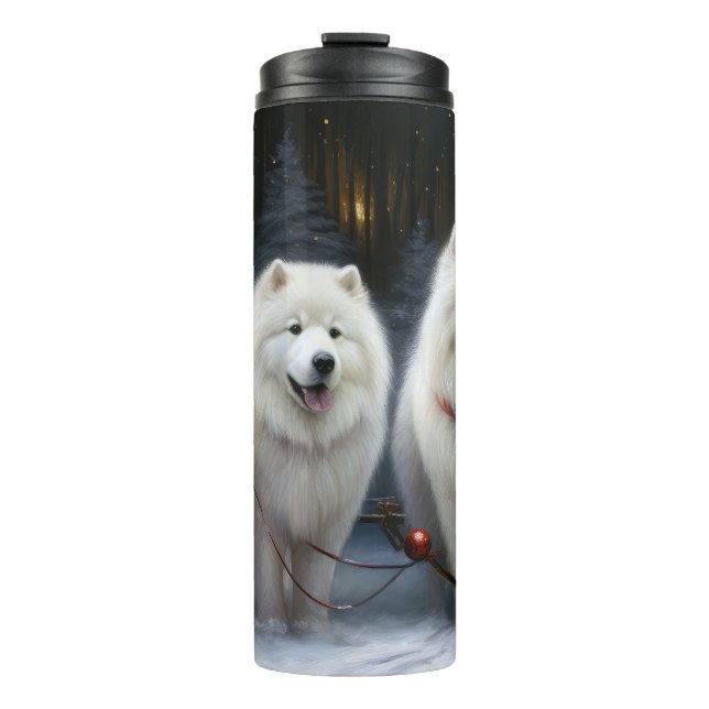 Samoyed Snowy Sleigh Christmas Decor Thermal Tumbler (Front)
