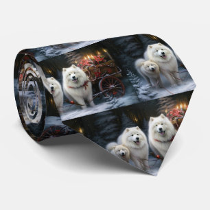 Samoyed Snowy Sleigh Christmas Decor Tie