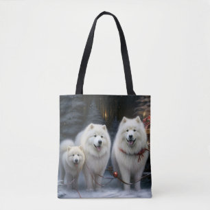 Samoyed Snowy Sleigh Christmas Decor Tote Bag