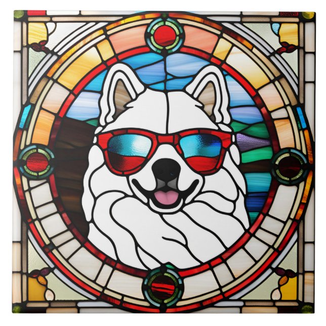 Samoyed Stained Glass Decorative Tile (Front)