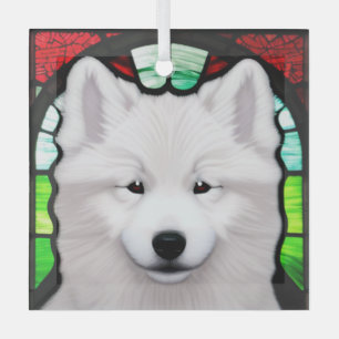 Samoyed "Stained Glass"  Glass Tree Decoration