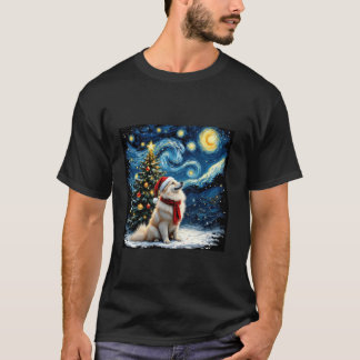 Samoyed Starry Night Christmas Van Gogh Dog Santa  T-Shirt