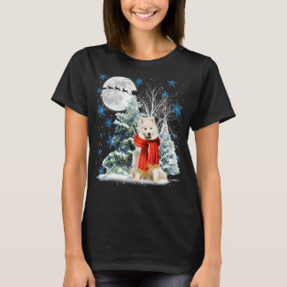 Samoyed Under Moonlight Snow Christmas Pajama T-Shirt